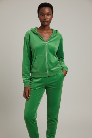 Welurowy komplet dresowy TIGUAN | zielone jabłuszko | bluza na suwak | one size
